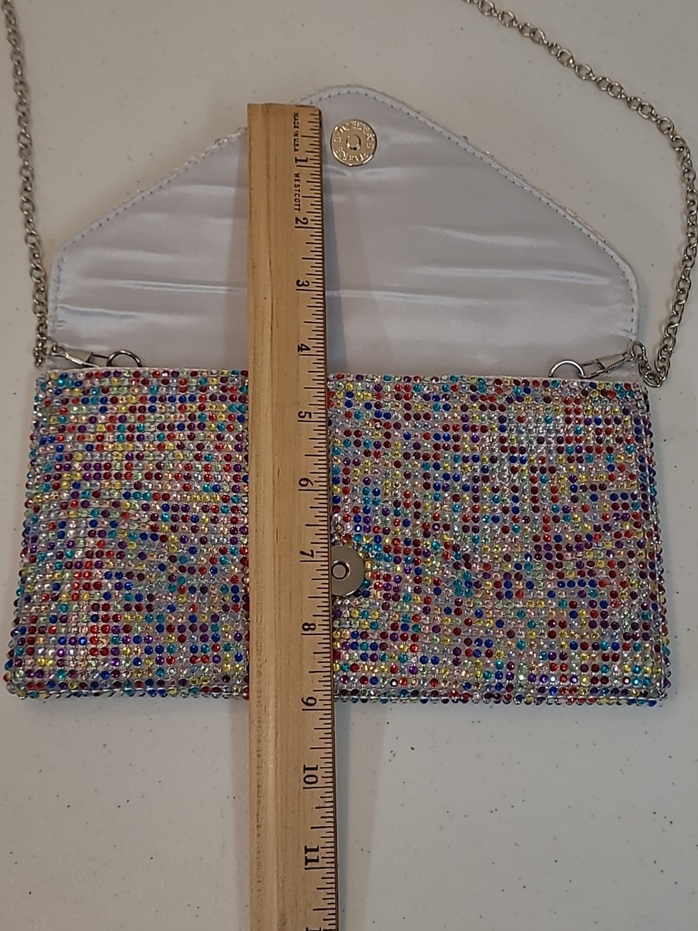 Jessica McClintock Crystal Multicolor Envelope Clutch Bag with Chain Strap - Picture 5 of 11